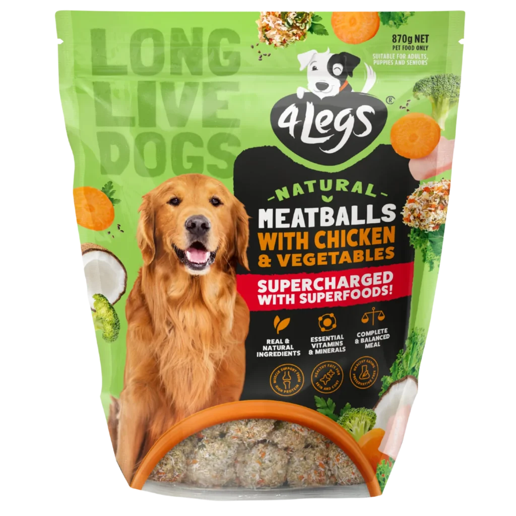 4Legs Natural Meatballs with Chicken and Vegetables 870g pouch, supercharged with superfoods